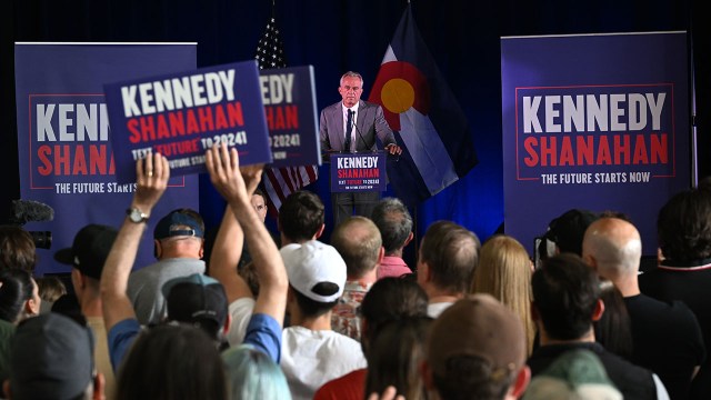 Independent presidential candidate Robert F. Kennedy Jr. speaks during a voter rally in Aurora, Colorado, on May 19, 2024. (Helen H. Richardson/MediaNews Group/The Denver Post via Getty Images)